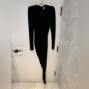 Alexandre Vauthier Black Sparkle Long Sleeve Draped Evening Dress